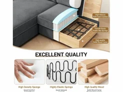 DripeX Sofá de esquina de 2 salas - ángulo reversible derecho / izquierda - 180x140x86cm - en tela de terciopelo acanalado - carga máxima de 300 kg - Gris antracita Online