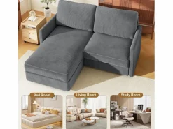 DripeX Sofá de esquina de 2 salas - ángulo reversible derecho / izquierda - 180x140x86cm - en tela de terciopelo acanalado - carga máxima de 300 kg - Gris antracita Online