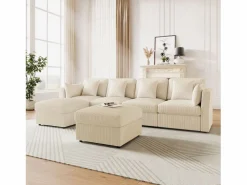 ModernLuxe Sofá de esquina en forma de U - 6 plazas - con reposabrazos ajustables - con reposapiés desmontable - Pana acanalada - Beige Sale