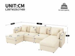 ModernLuxe Sofá de esquina en forma de U - 6 plazas - con reposabrazos ajustables - con reposapiés desmontable - Pana acanalada - Beige Sale
