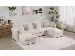 ModernLuxe Sofá de esquina en forma de U - 6 plazas - con reposabrazos ajustables - con reposapiés desmontable - Pana acanalada - Gris Outlet
