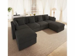 ModernLuxe Sofá de esquina en forma de U - 6 plazas - con reposabrazos ajustables - con reposapiés desmontable - Pana acanalada - Gris Outlet