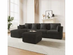 ModernLuxe Sofá de esquina en forma de U - 6 plazas - con reposabrazos ajustables - con reposapiés desmontable - Pana acanalada - Gris Outlet