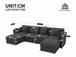 ModernLuxe Sofá de esquina en forma de U - 6 plazas - con reposabrazos ajustables - con reposapiés desmontable - Pana acanalada - Gris Outlet