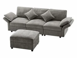 ModernLuxe Sofá de esquina en L - 3 plazas - con reposapiés - 4 cojines - brazos ajustables - Gris Online