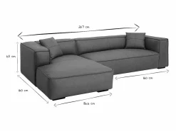 Miliboo Sofá de esquina izquierda vintage de 3-4 plazas en cuero marrón y madera negra COBAIN Marru00f3n Clearance