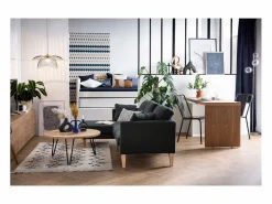 Sofá de esquina izquierda nórdico en tejido azul lago desenfundable OSLO^Miliboo Best