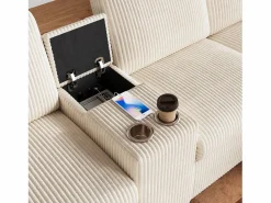ModernLuxe Sofá de esquina moderno en forma de U - con USB y Type-C - con 2 reposapiés con almacenamiento - con 2 portavasos - pana acanalada - Beige Outlet