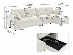 Sofá de esquina moderno en L - Con espacio de almacenamiento - Ajustable a izquierda y derecha - Con bolsillos laterales de almacenamiento - Terciopelo - ​​​^ModernLuxe Sale