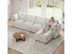 Sofá de esquina moderno en L - Con espacio de almacenamiento - Ajustable a izquierda y derecha - Con bolsillos laterales de almacenamiento - Terciopelo - ​​​^ModernLuxe Sale