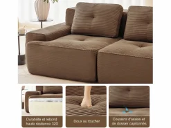 DripeX Sofá de Esquina Modular en Pana, con 2 otomanas y 2 cojines, 204x177x69cm, Marrón Marru00f3n Clearance
