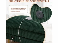 DripeX Sofá de esquina panorámico en pana - 4 plazas - con LED RGB y puerto USB+Type-C - 265x135x88cm - Verde Sale