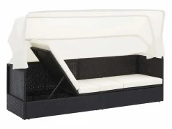 vidaxl Sofá de jardín con dosel ratán sintético Negro