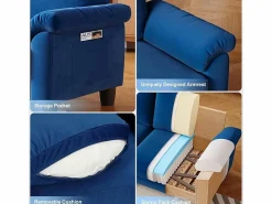 DripeX Sofá de la sala de estar 2 lugar en la tela de pista, sofá moderno a mediados de siglo, con bolsa de almacenamiento, 178x75x87cm, Azul Online