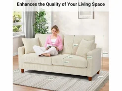 DripeX Sofá de terciopelo acanalado de 2 a 2 años, sofá derecha acolchado moderno grande con asientos extra profundos de 56 cm - 2 cojines - 178x76x89cm - Beige Online