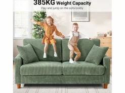 DripeX Sofá Escandinavo|Sofá de terciopelo acanalado de 2 a 2 años, sofá derecha acolchado moderno grande con asientos adicionales de 56 cm - 2 cojines - 178x76x89cm -