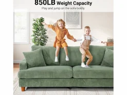 Sofá de terciopelo acanalado de 3 salones, sofá derecha acolchado moderno grande con asientos profundos adicionales de 53 cm - 2 cojines - 220x76x84cm -^DripeX Discount