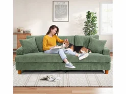 Sofá de terciopelo acanalado de 3 salones, sofá derecha acolchado moderno grande con asientos profundos adicionales de 53 cm - 2 cojines - 220x76x84cm -^DripeX Discount