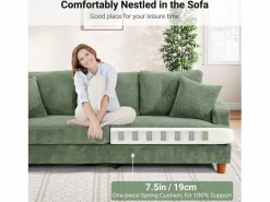 Sofá de terciopelo acanalado de 3 salones, sofá derecha acolchado moderno grande con asientos profundos adicionales de 53 cm - 2 cojines - 220x76x84cm -^DripeX Discount