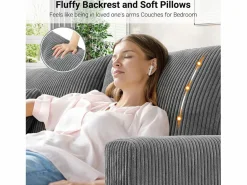 Sofá de terciopelo acanalado de 3 salones, sofá derecha acolchado moderno grande con asientos profundos adicionales de 53 cm - 2 cojines - 220x76x84cm -^DripeX