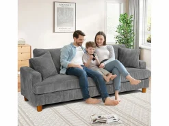 Sofá de terciopelo acanalado de 3 salones, sofá derecha acolchado moderno grande con asientos profundos adicionales de 53 cm - 2 cojines - 220x76x84cm -^DripeX