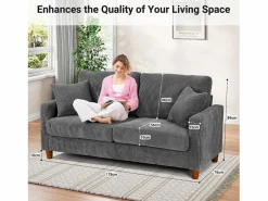 DripeX Sofá de terciopelo acanalado de 2 a 2 años, sofá derecha acolchado moderno grande con asientos adicionales de 56 cm - 2 cojines - 178x76x89cm - Gris Clearance