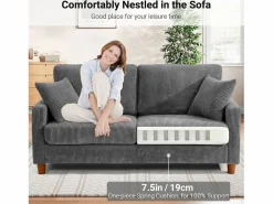 DripeX Sofá de terciopelo acanalado de 2 a 2 años, sofá derecha acolchado moderno grande con asientos adicionales de 56 cm - 2 cojines - 178x76x89cm - Gris New