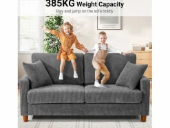 DripeX Sofá de terciopelo acanalado de 2 a 2 años, sofá derecha acolchado moderno grande con asientos adicionales de 56 cm - 2 cojines - 178x76x89cm - Gris New