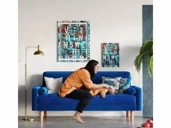 DripeX Sofá Vintage|Sofás Chesterfield|Sofá de terciopelo de 2 asientos, sofá mini dormitorio con reposabrazos, pies de madera cónicos, sofá fijado un respaldo bajo