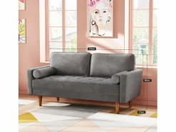Sofá de terciopelo de 2 salones modernos, reposabrazos acolchados, madera maciza, madera blanda, 143x77x86cm^DripeX