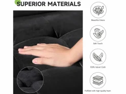 DripeX Sofá de terciopelo de 2 a 2 -Seaz, sofá de sala de estar moderna, con reposabrazos y pies bajos, una espalda baja - 148.5x78x85cm Negro Sale
