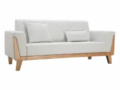 Miliboo Sofá diseño 3 plazas roto patas madera FJORD Blanco New