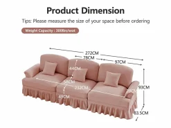 Sofá diseño brazos florales patas torneadas puf multifunción chenilla Rosa Best