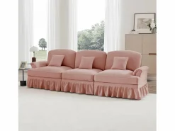Sofá diseño brazos florales patas torneadas puf multifunción chenilla Rosa Best