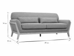 Sofá escandinavo de 3 plazas de tela de terciopelo texturizado color y madera clara YOKO^Miliboo Discount