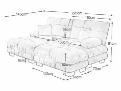 DripeX Sofá - 2 Plazas|Sofá esquina 2 plazas + 2 poufs - con 4 cojines - tejido felpa - 220x145x81cm