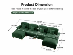 DripeX Sofá Esquina Modular 4 Plazas en U - Chenille - Funda Extraíble y 2 Pufs - 350x140x93cm - Verde Clearance