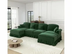 DripeX Sofá Esquina Modular 4 Plazas en U - Chenille - Funda Extraíble y 2 Pufs - 350x140x93cm - Verde Clearance