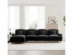 DripeX Sofá Esquina Modular 4 Plazas en L - Chenille - Funda Extraíble y Puf - 350x140x93cm - Negro