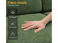DripeX Sofá Esquinero 3 Plazas en Chenilla - con Puff - Carga Máx. 650kg - 244x146x83cm - Verde Hot