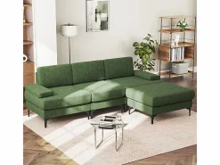 DripeX Sofá Esquinero 3 Plazas en Chenilla - con Puff - Carga Máx. 650kg - 244x146x83cm - Verde Hot