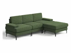 DripeX Sofá Esquinero 3 Plazas en Chenilla - con Puff - Carga Máx. 650kg - 244x146x83cm - Verde Hot