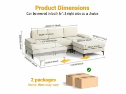 DripeX Sofá Esquinero 3 Plazas en Chenilla - con Puff - Carga Máx. 650kg - 244x146x83cm - Beige Discount