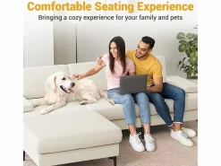 DripeX Sofá Esquinero 3 Plazas en Chenilla - con Puff - Carga Máx. 650kg - 244x146x83cm - Beige Discount