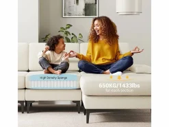 DripeX Sofá Esquinero 3 Plazas en Chenilla - con Puff - Carga Máx. 650kg - 244x146x83cm - Beige Discount