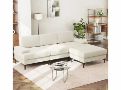 DripeX Sofá Esquinero 3 Plazas en Chenilla - con Puff - Carga Máx. 650kg - 244x146x83cm - Beige Discount