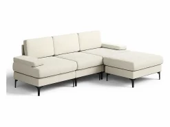 DripeX Sofá Esquinero 3 Plazas en Chenilla - con Puff - Carga Máx. 650kg - 244x146x83cm - Beige Discount