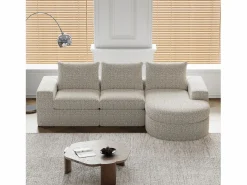 Sofá esquinero - Sofá de 3 plazas con 3 cojines y 2 reposacabezas - chenilla Beige Clearance