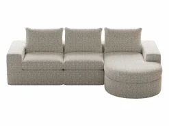 Sofá esquinero - Sofá de 3 plazas con 3 cojines y 2 reposacabezas - chenilla Beige Clearance