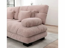 KOMHTOM Sofá esquinero Cloud, chenilla, dos plazas, con 2 cojines lumbares y 2 cojines decorativos, reposabrazos anchos y reposapiés, Rosa Clearance